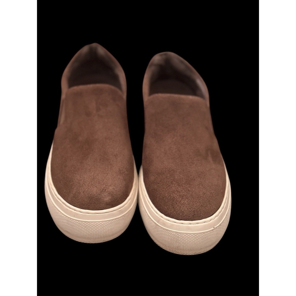 J/Slides NYC Brown Suede Slip-On Platform Comfort Shoes White Sole size 6.5